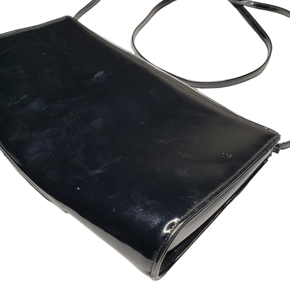 Ande | Vintage Black Patent Leather Glam Chic Evening Crossbody Bag Women's - Picture 12 of 16